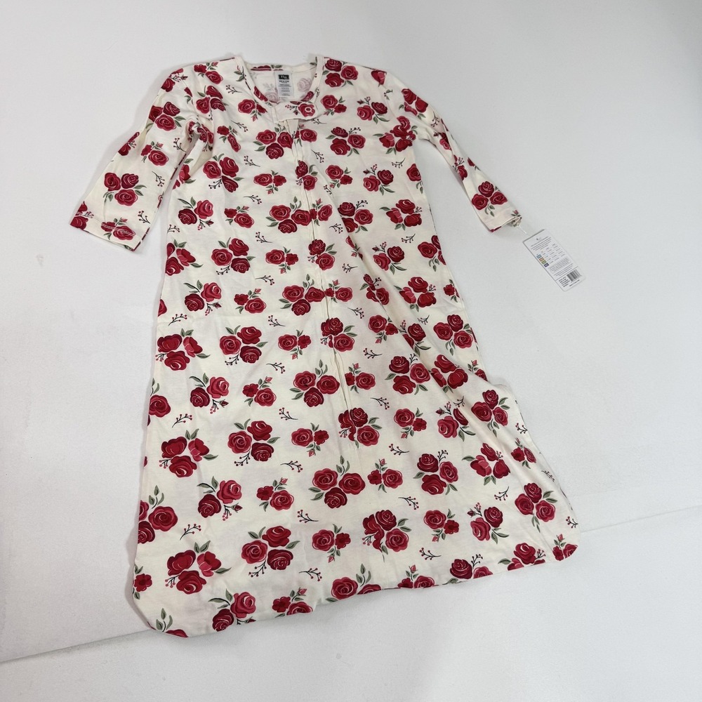 Hudson Baby Sleep Bag Gown Girls 9-12M White Rose Floral Cotton Zip Long Sleeve